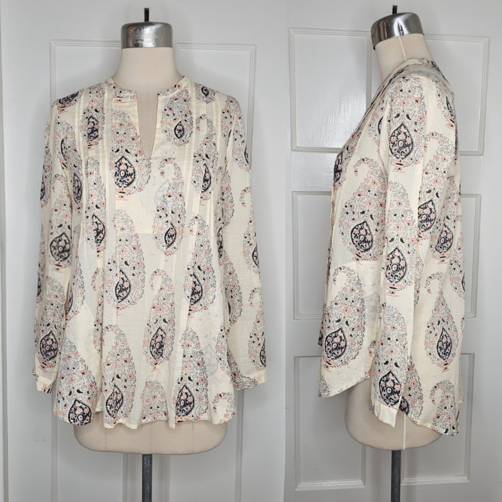 Rebecca Taylor Floral Paisley Voile Pintuck Blouse